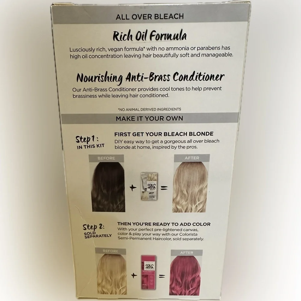 COLORISTA BLEACH HAIR COLOR DYE LOREAL. VEGAN HIGHLIGHTS BLONDE STREAKS BEAUTY